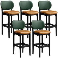 Imagem de Kit 5 Banquetas Alta Bar Cozinha Jantar Betta L02 Preto Material Sinté