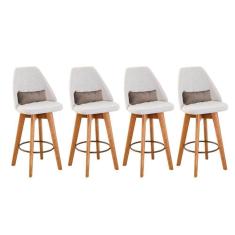 Imagem de Kit 04 Banquetas Linho Bege E Almofada Suede Bege