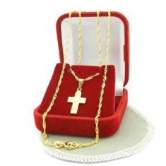 Imagem de Corrente Masculina 50Cm 1Mm + Cruz 18Mm Folheado Ouro Cr795