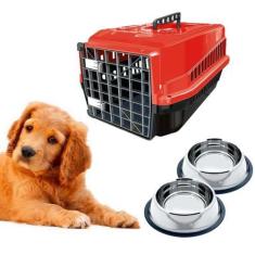 Imagem de Caixa Transporte Pet Cães N4 + Dois Comedouro Chalesco 150ml - Mecpet