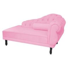 Imagem de Recamier Decorativo Divã Larissa Lado Esquerdo Suede Rosa Bebê Pés Mad