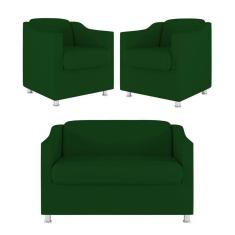Imagem de Kit Sofá Namoradeira + 02 Poltrona Tilla Recepção Sala Suede verde