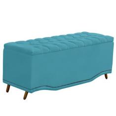 Imagem de Recamier Calçadeira Baú Belize Casal King 195cm Veludo Azul Turquesa -