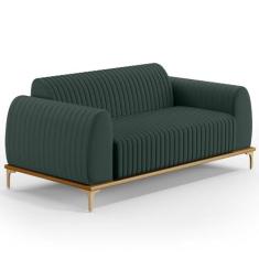 Imagem de Sofá 3 Lugares Para Sala de Estar Molino 180 cm D02 Pés D'Ouro Linho Verde Musgo C-117 - Lyam Decor