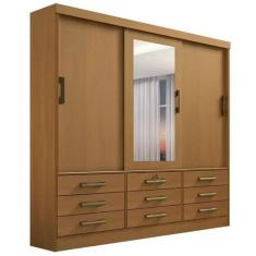 Imagem de Guarda Roupa Meridian 3 Portas 9 Gavetas Casal com Espelho Cor Cinamom