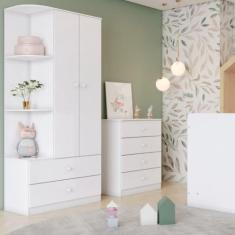 Imagem de Quarto de Bebê com Guarda Roupa e Cômoda Labirinto Henn, Branco