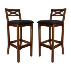 Imagem de Kit 2 Banquetas Alta X Estofada 38x103Cm Ilha Encosto Madri Madeira Ma