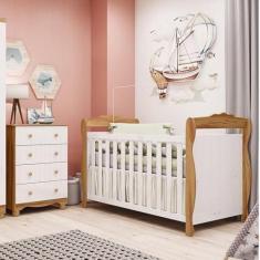 Imagem de Quarto de Bebê com Cômoda 4 Gavetase Berço Americano Nina 100% Mdf Espresso Móveis Branco Brilho/Amêndoa