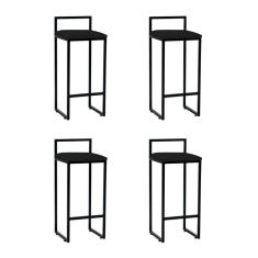 Imagem de Kit 4 Banquetas Altas Industriais Em Aço Dori Preto Assento Suede Preto - Preto