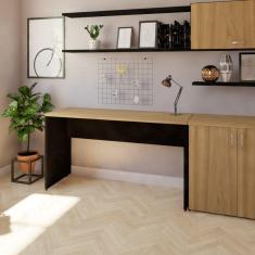 Imagem de Mesa para Escritório 180cmx47cm 25mm Bramov Móveis Preto/Carvalho Mel