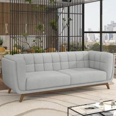 Imagem de Sofá Decorativo Sala de Estar 180cm Rocket 2 Lugares Base Madeira Linho Cinza G45 - Gran Belo