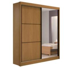 Imagem de Guarda Roupa Solteiro Com Espelho 2 Portas 3 Gavetas - Athenas -Cinamo