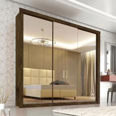 Imagem de Guarda Roupa Casal 3 Portas Espelhado e 4 Gavetas Panamá - Sallêto  - Ipê