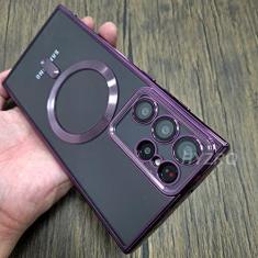 Imagem de Estojo de revestimento transparente de luxo para Samsung Galaxy S21 S22 S23 Ultra Plus capa transparente de silicone de carga sem fio, roxo escuro, para Samsung S22