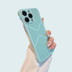 Imagem de Capa de telefone respirável com grade de resfriamento sem moldura fina para iPhone 14 13 12 11 Pro Max Hard PC Dissipação de calor capa traseira, ciano claro, para iPhone 14 pro