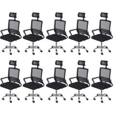 Imagem de Kit 10 Cadeiras para Escritório Presidente Lyon Alta em Tela Mesh Preto