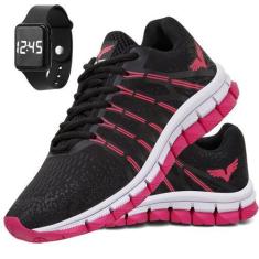 Imagem de Tenis Feminino Esportivo Conforto Academia Veloz + Relogio - GP, Preto