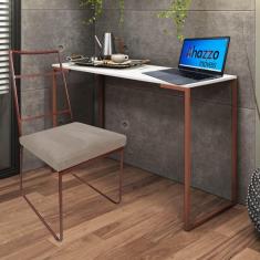 Imagem de Kit Escritório Stark Cadeira e Mesa Industrial Ferro Bronze Tampo MDF Branco Sintético Bege - Ahz Móveis