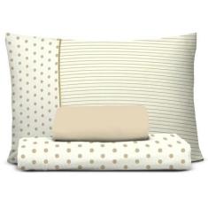 Imagem de Jogo Cama Lençol Solteiro Malha Soft Poa Bege