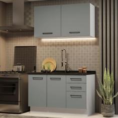 Imagem de Cozinha Compacta Madesa Agata 120001 com Armário e Balcão (Sem Tampo e Pia) - Branco/Cinza