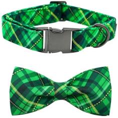 Imagem de Rainbow Coleira para cães - Coleira para cães do Dia de São Patrício, gravata borboleta, ajustável, presente de animal de estimação, verde, xadrez, para cães médios e grandes
