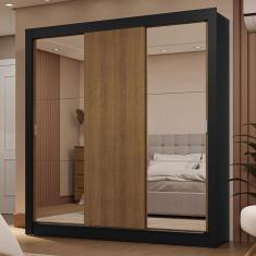 Imagem de Guarda-roupa Casal 3 Portas Correr 2 Gavetas Preto/Rústico