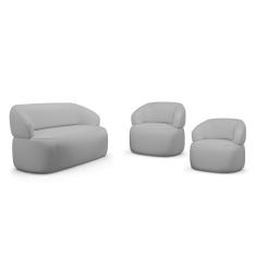 Imagem de Kit 02 Poltronas Giratória e 01 Sofá Orgânico Glee 02 Lugares 140cm Linho Cinza - Desk Design