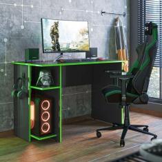 Imagem de Mesa Computador Gamer 3875 Com Suporte Fone De Ouvido - Qmovi Cor Preto/verde
