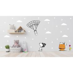 Imagem de adesivo de parede quarto sala snoopy paraquedas nuvens