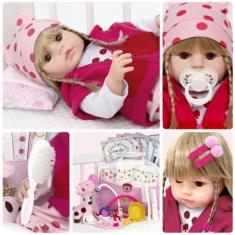 Imagem de Boneca Bebe Reborn Silicone Girafinha Loira Com Vários Itens - Cegonha