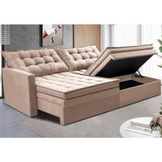 Imagem de Sofá Sem Caixa Retrátil Baú 1,60m Cama Inbox Secret Suede Velusoft Bege