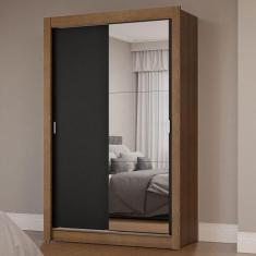 Imagem de Guarda-Roupa Solteiro 2 Portas De Correr Com Espelho Rustic/Preto Mila