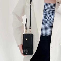 Imagem de Carteira de bolso de cartão crossbody para iPhone 11 12 13 14 Pro Max X XR XS Max 7 8 Plus Alça de Couro Capa Traseira, Preto, Para iPhone12