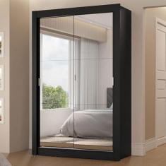 Imagem de Guarda-roupa Solteiro 2 Portas de Correr com Espelhos 2 Gavetas Preto Vivare Madesa