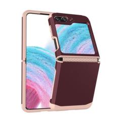 Imagem de Capa de telefone integrada com dobradiça de armadura galvanizada para Samsung Galaxy Z Flip 5 4 3 Flip5 Flip4 Flip3 5G Capa protetora rígida, cor de vinho, para Galaxy Z Flip 5