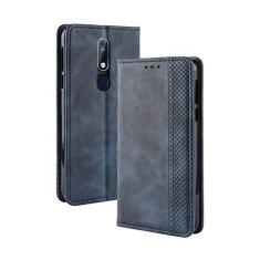 Imagem de Capa para Nokia 7.1, capa flip carteira com suporte de couro para Nokia 7.1, capa magnética retrô, capa de telefone carteira com compartimentos para cartões