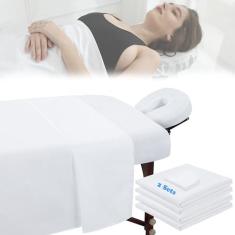 Imagem de 2 conjuntos de lençóis de microfibra para mesa de massagem, 3 peças, capa de cama de massagem macia, sem rugas, inclui lençol com elástico de massagem, lençóis de massagem e capa de berço facial para