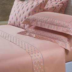 Imagem de Jogo Cama Lençol Garland Queen Bordado 100% Algodão Acetinado 400 Fios 4 Peças - Rosê e Cinza