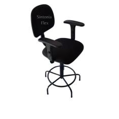 Imagem de Cadeira secretaria  caixa alta com braço de regulagem de altura  - - base de ferro fixa -  recpçao balcao tecido preto