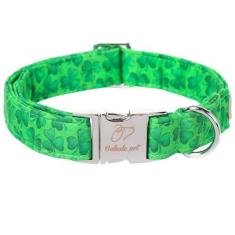 Imagem de Babole Pet Coleiras de trevo do dia de São Patrício, trevo de planta verde, algodão macio com fivela de metal de segurança, coleiras ajustáveis para cachorrinho pequeno, médio e grande, menino e