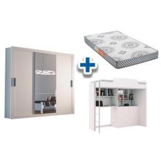Imagem de Colchão Pérola Polar (2Un) + Guarda Roupa Veneza Luxo + Beliche Office
