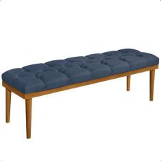 Imagem de Recamier Calçadeira Apolo Linho Azul Solteiro 1,00M Base Madeira Pés P