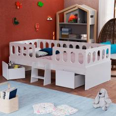 Imagem de Cama Juvenil Lara Solteiro Com Nichos E Escadinha Branco - Baby Mobília