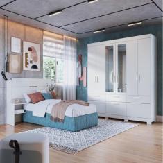 Imagem de Quarto de Solteiro 2 Peças Guarda Roupa com Espelho e Cabeceira Fabi E