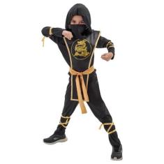 Imagem de Fantasia Ninja Preto e Dourado Infantil com Acessórios - Rei Eli Ana, 