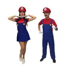 Imagem de Fantasia Game Casal Vermelho Adulto + Luvas Adulto Filme Game Cosplay 