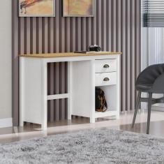 Imagem de Escrivaninha 110cm Madeira Maciça 2 Gavetas Topazio Branco /Freijó