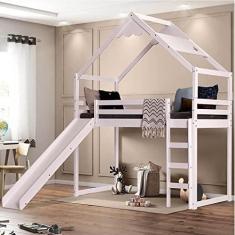 Imagem de Cama Infantil Prime Alta Ii com Escorregador e Telhado Lua Casatema Branco