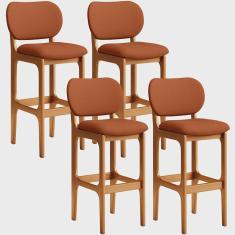 Imagem de Kit 04 Banquetas Alta Bar Cozinha Sala Jantar Fixa Betta L02 Imbuia Tecido Terracota - Lyam Decor