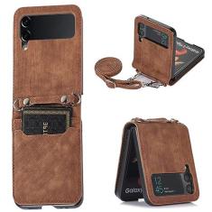 Imagem de Asuwish Capa de telefone para Samsung Galaxy Z Flip 3 5G 2021 capa carteira com alça transversal de ombro porta-cartão de crédito flip acessórios para celular ZFlip3 Z3 Flip3 3Z mulheres homens